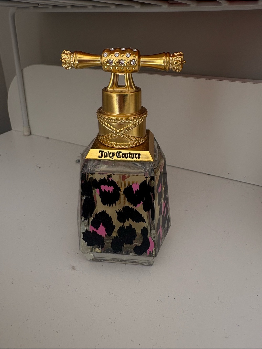 “I love Juicy Couture” Gold & Pink Leopard Decorative Bottle